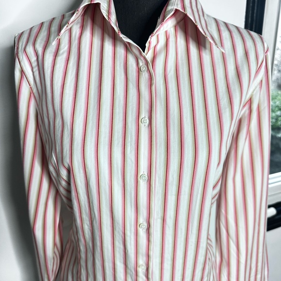 Express Peach/Beige/White Striped Button Down Shirt - Picture 2 of 9